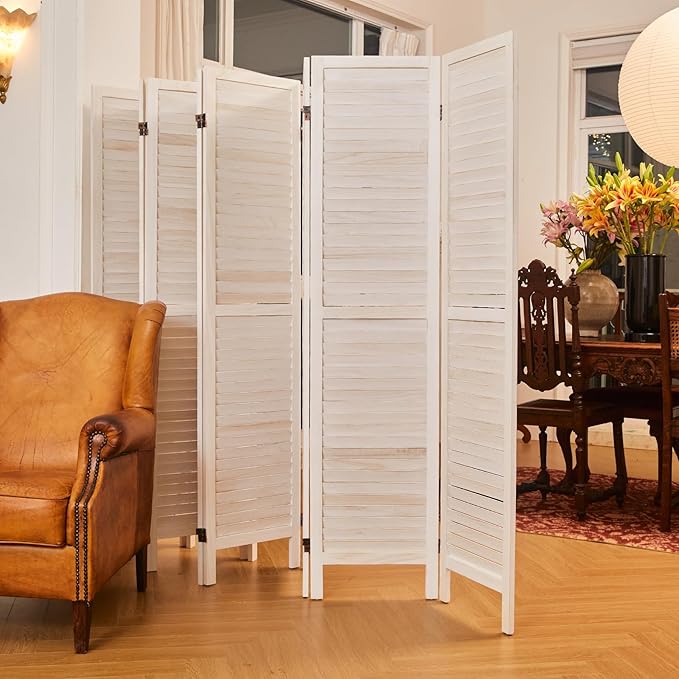 Room Dividers and Folding Privacy Screens, Wood Louvered Separators Divider Wall - Image 2