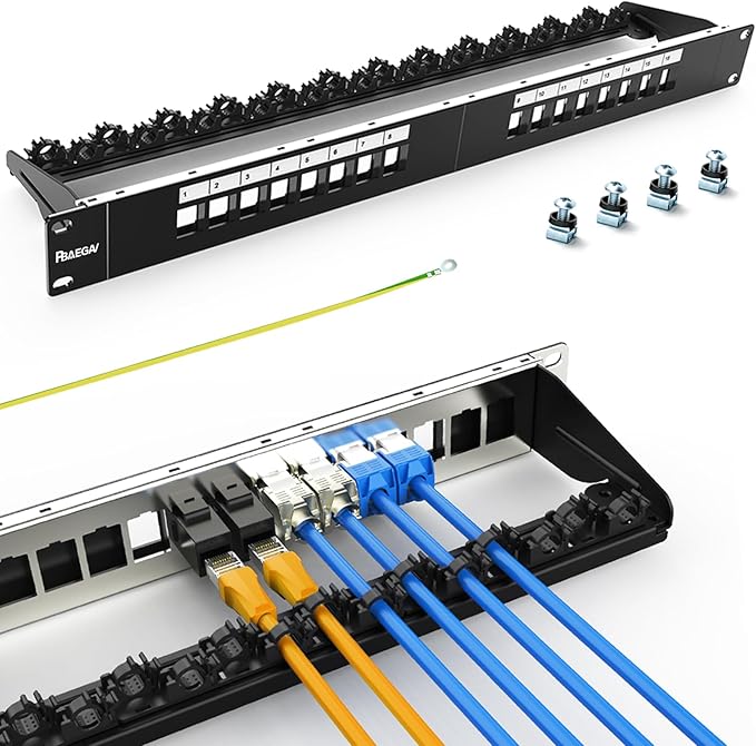 PBAEGAV 16 Port Patch Panel Blank UTP/STP 1U 19" Keystone Patch Panel by PBAEGAV