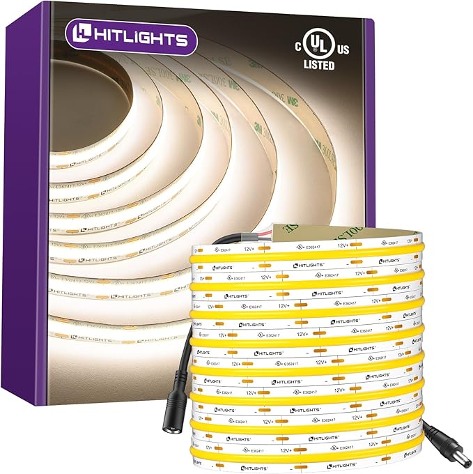 HitLights White COB LED Strip Lights 4000K, 12V Tape Light 16.4ft, 2640 LEDs by HitLights