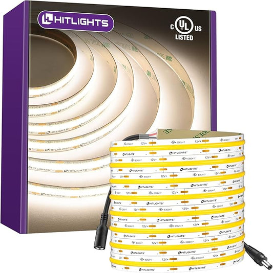 HitLights White COB LED Strip Lights 4000K, 12V Tape Light 16.4ft, 2640 LEDs by HitLights