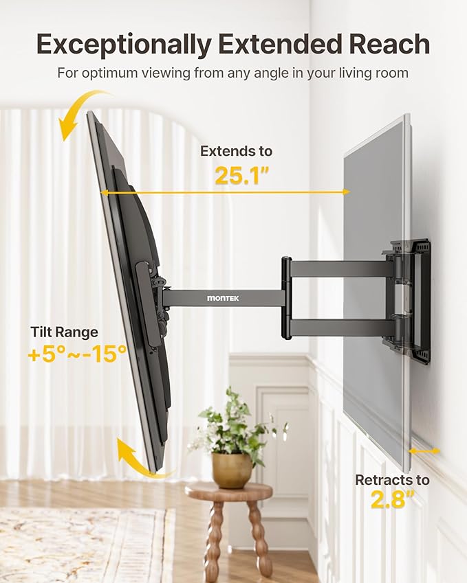 monTEK Heavy-Duty Full Motion TV Wall Mount Bracket - Image 4