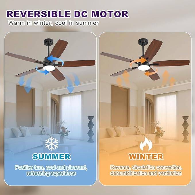 ARTPLAN 52" Ceiling Fan with Light and Remote, Noiseless DC Motor & Reversible - Image 6