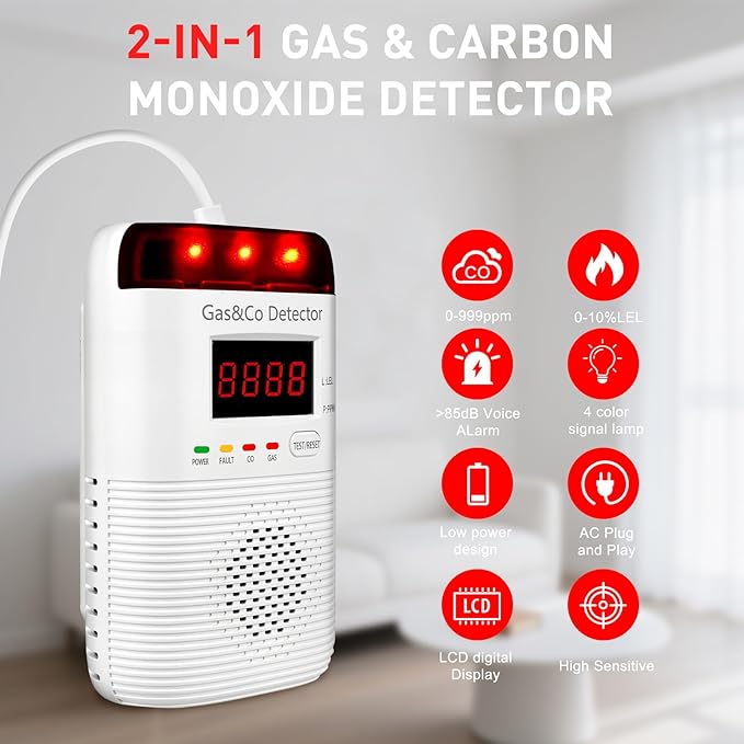 2 in 1 Gas and Carbon Monoxide Detector Plug in - Image 3
