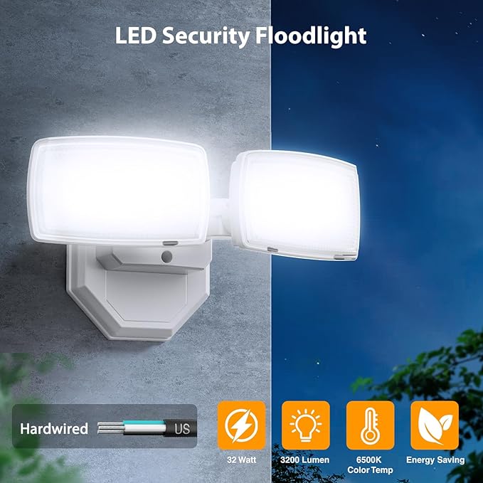 Onforu 3200LM Flood Lights Outdoor, 32W 6500K LED Security Light Manual Switch - Image 3
