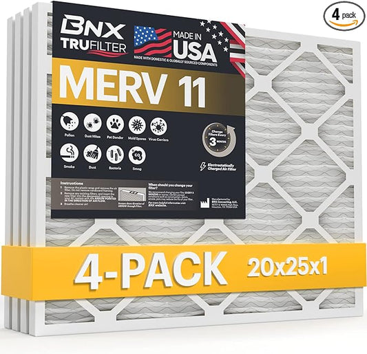 BNX 20x25x1 MERV 11 Air Filter 4 Pack by BNX