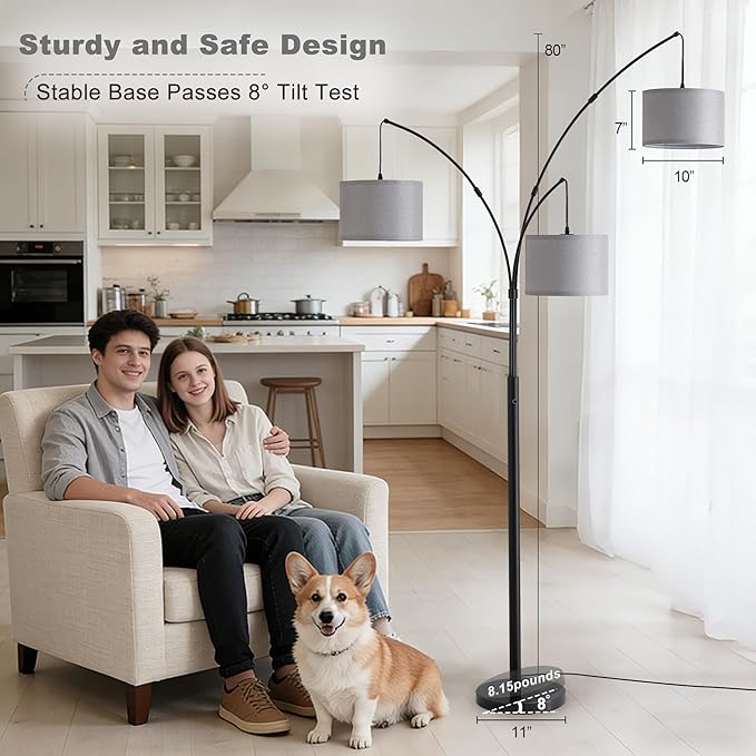 Fansdrick Floor lamp with Remote, 3 Light Arc Floor Lamps - Image 7