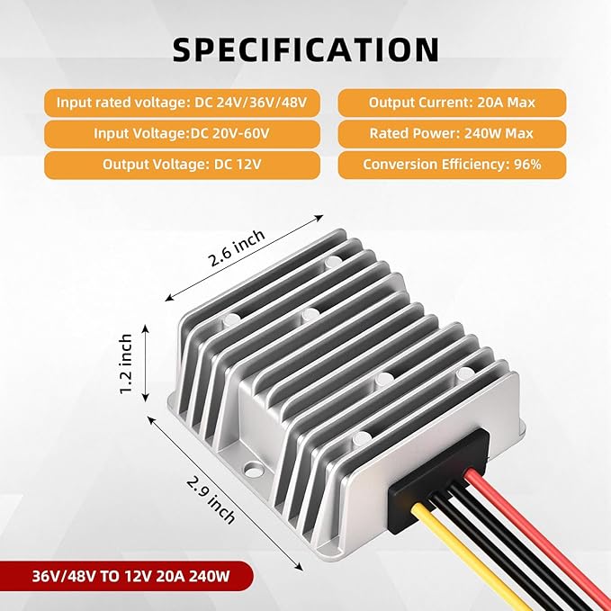 ikkwmei DC-DC Professional 48V 36V to 12V Voltage Regulator, 240W 20A - Image 2
