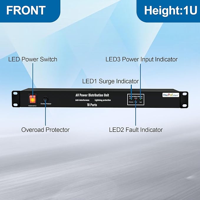 ThePoEstore 10 NEMA 5-15R Outlet Surge Protector PDU, 120V 15A 3600J 10KA - Image 2