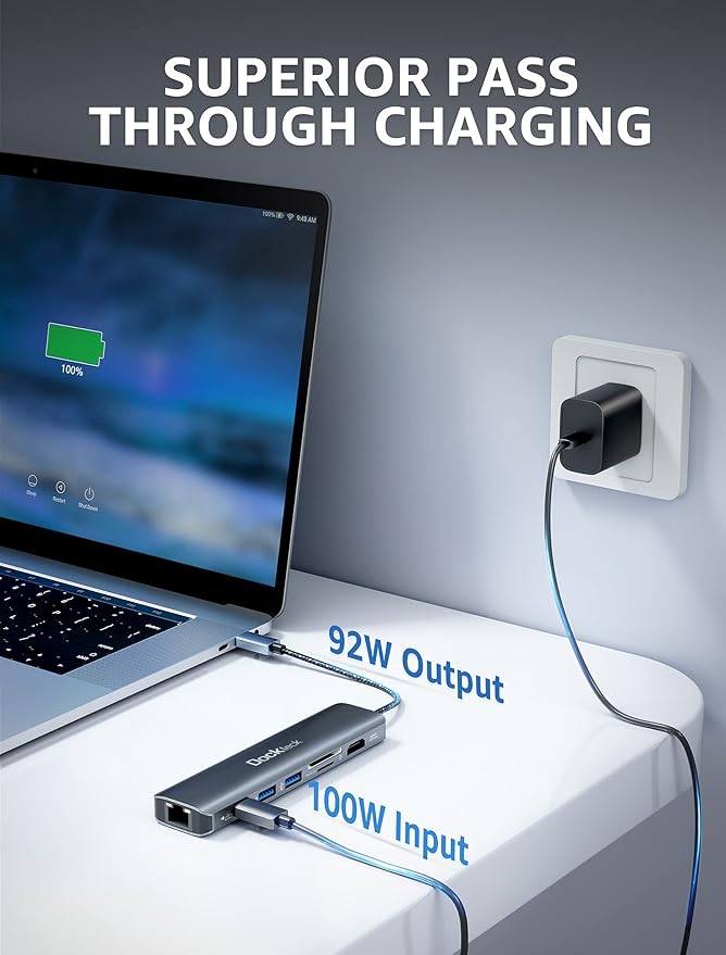 dockteck 7-in-1 USB C Hub with 4K 60Hz HDMI, 1Gbps Ethernet, 100W Power Delivery - Image 4
