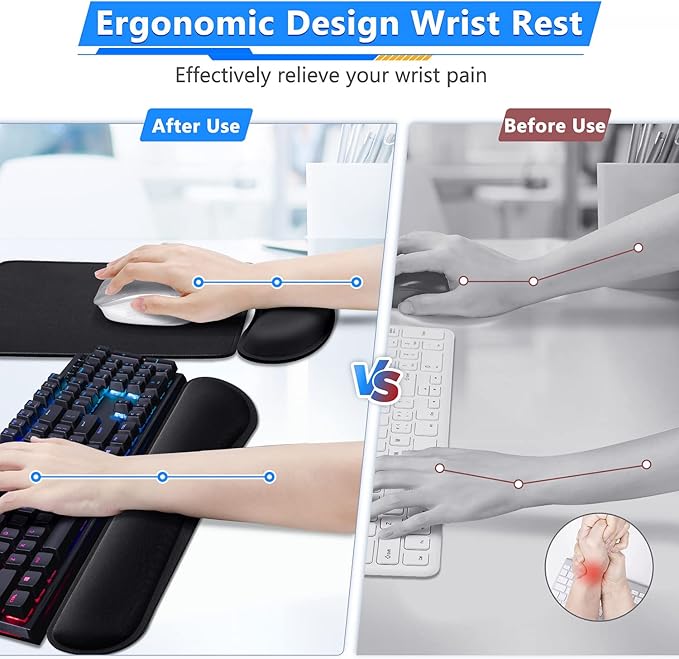 Gimars 3Pcs Memory Foam Keyboard Wrist Rest, Mouse Pad Wrist Support - Image 3