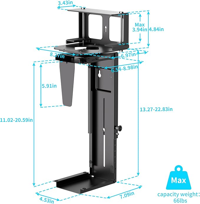Pholiten Under Desk CPU Mount, Universal Desk Leg CPU Mount, 3.94 to 11.61 inch - Image 2
