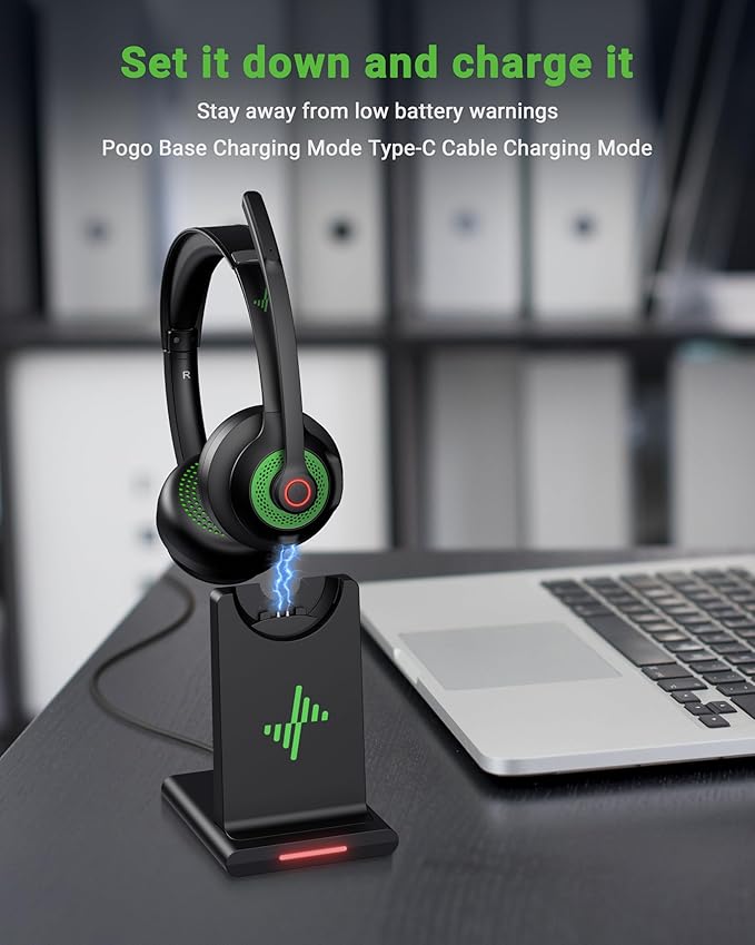 Wireless Headset with AI Noise Cancelling Microphone Bluetooth Headset - Image 2