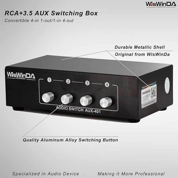 4-in 1-Out RCA 3.5mm AuxAudio Switch Box Audio Converter 4 Channels 1-in 4-Out - Image 2