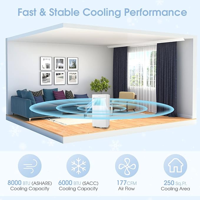 COSTWAY Portable Air Conditioner, 8000 BTU 3-in-1 Personal AC Unit - Image 3