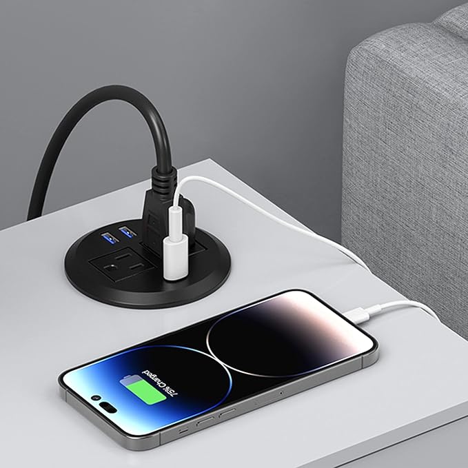 Recessed Power Grommet with AC Outlets, 20W Fast Charging USB-C Port - Image 4