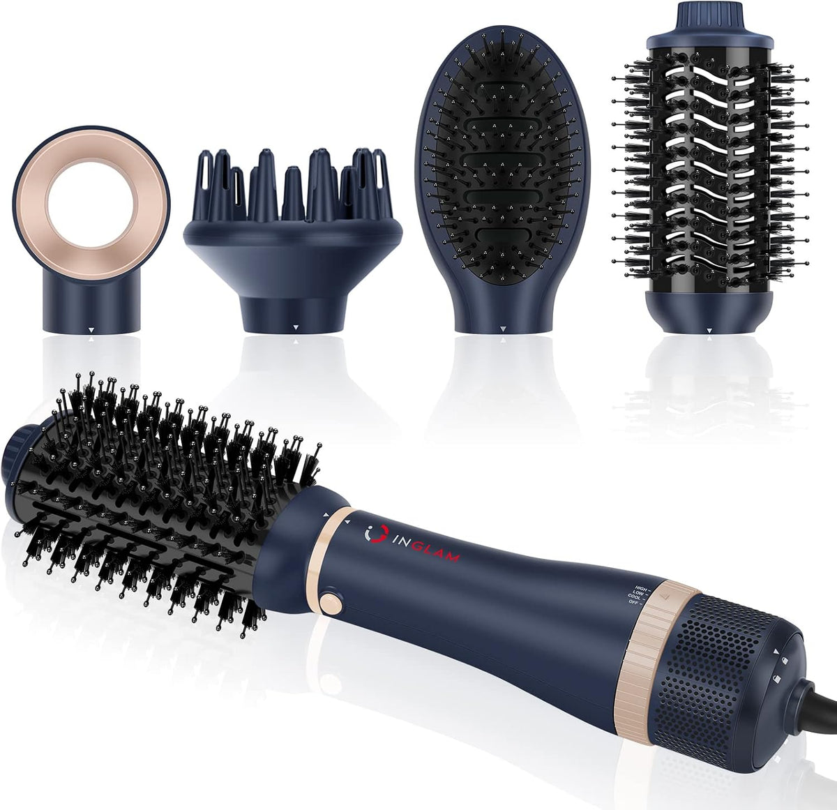 Hair Dryer Brush Set, IG INGLAM 4 in 1 Blowout Brush, Negative Ion Detachable