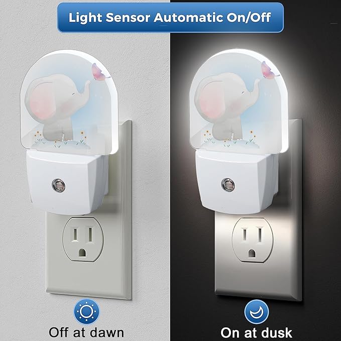 YESPOAK Cute Little Elephant Play Butterfly Dusk to Dawn Night Light Auto - Image 3