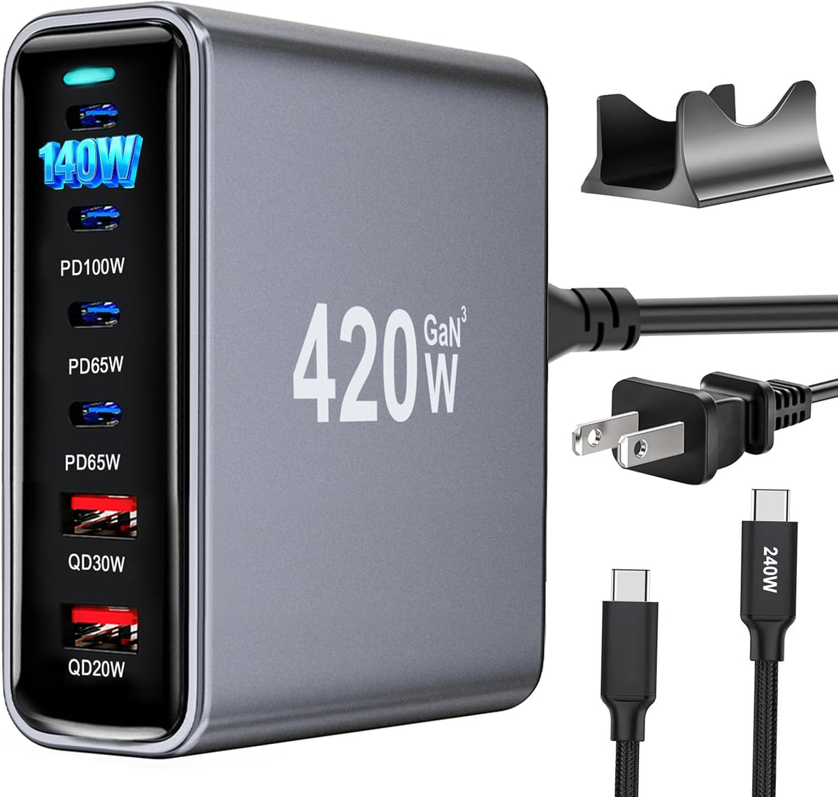 420W USB C Fast Charger Block, PD3.1 140W 6 Port USB Charging Station, GaN Ⅲ