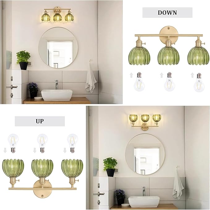 Shenmoyl Bathroom Light Fixtures, 3-Light Brass Vanity Wall Light Over Mirror - Image 5