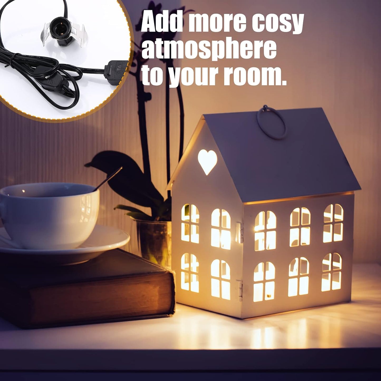 Coume 24 Packs Accessory Cord with LED Light Bulb, 6 Ft Warm Light Accessory Cord Kit (Black)