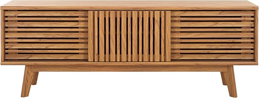 SAFAVIEH ESMA TV Stand for up to 65" Flatscreen – Oak Brown, Sliding Doors by SAFAVIEH