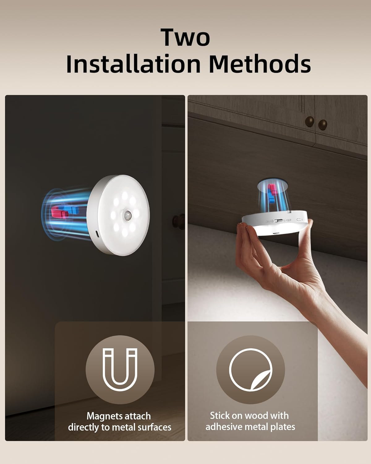 EZVALO 6-Pack RGB Under Cabinet Lights with Remote, Rechargeable Motion Sensor Puck Lights, 3 Color Temps, 12 RGB Colors, Dimmable, Magnetic Stick On Lights for Counters, Closets, Shelves