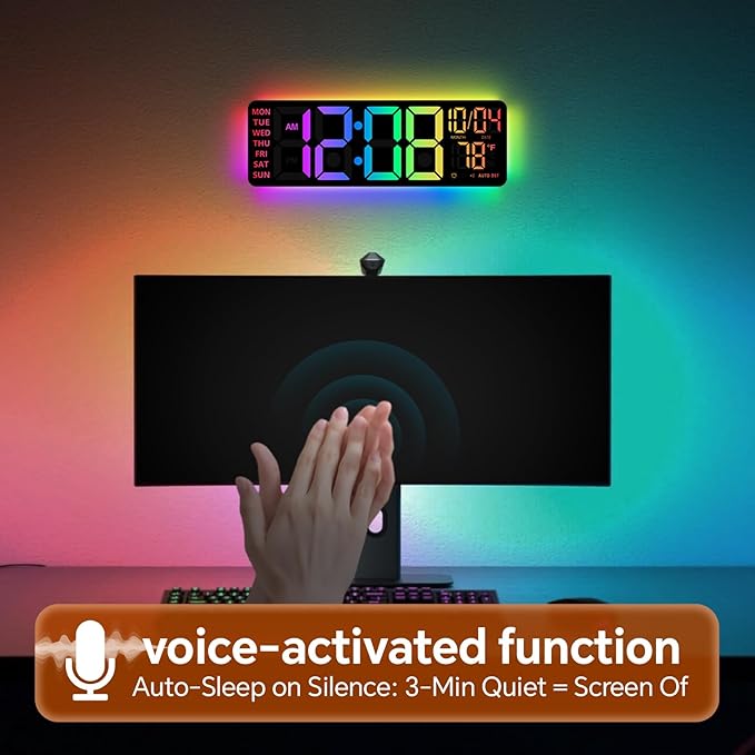 16" Digital Wall Clock with Night Light, Digital Clock with RGB Colors Changing - Image 6