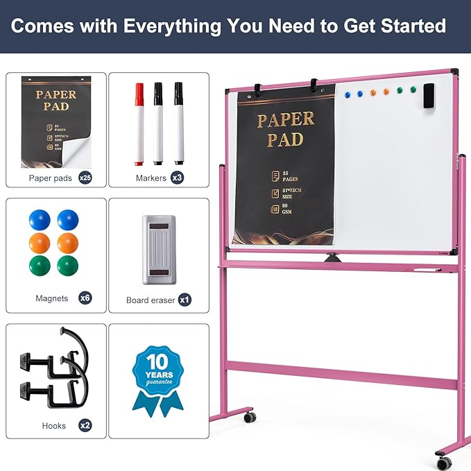 Rolling Whiteboard, 48x32 Inches Dry Erase Board - Image 6