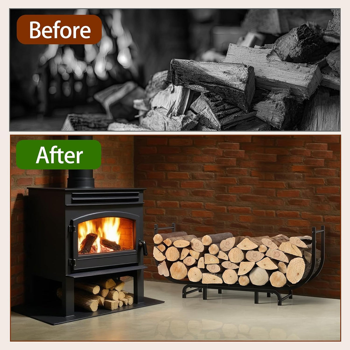 liantral curved firewood rack outdoor indoor, 48 inch showing dimensions