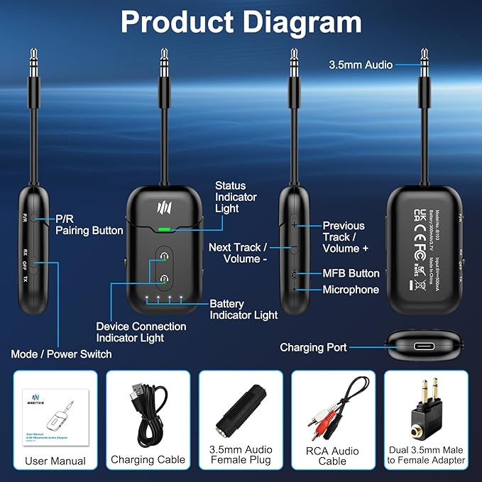 Premium Airplane Bluetooth 5.4 Transmitter Adapter, Supports 2 - Image 9