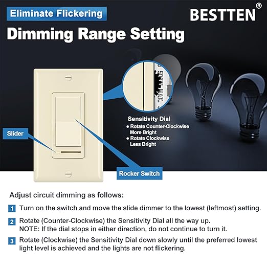 BESTTEN 6 Pack Dimmer Wall Light Switch, Compatible - Image 4