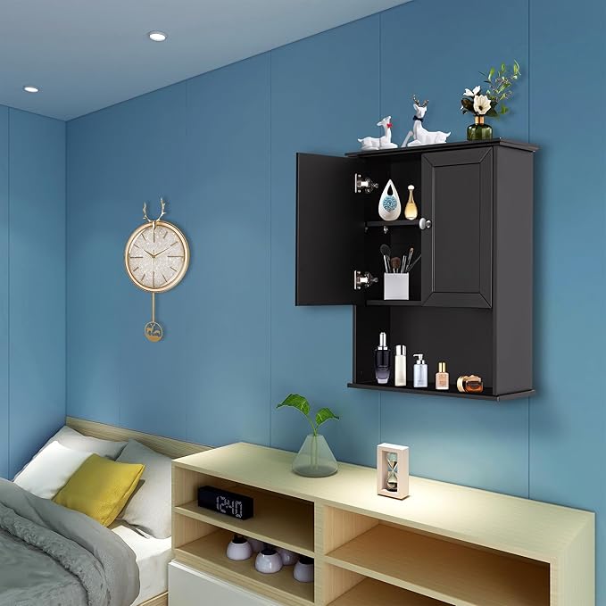 Black Wall Cabinet 24x30 Inch Wooden Over The Toilet Storage Cabinets - Image 8