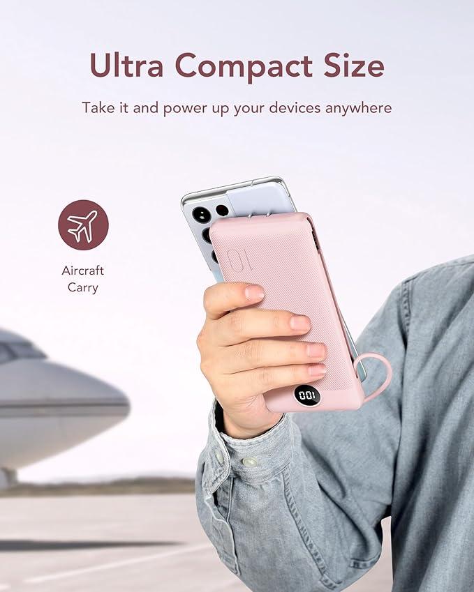 VEGER Portable Charger with Built-in AC Plug and Cables, All in One 10000mAh - Image 8