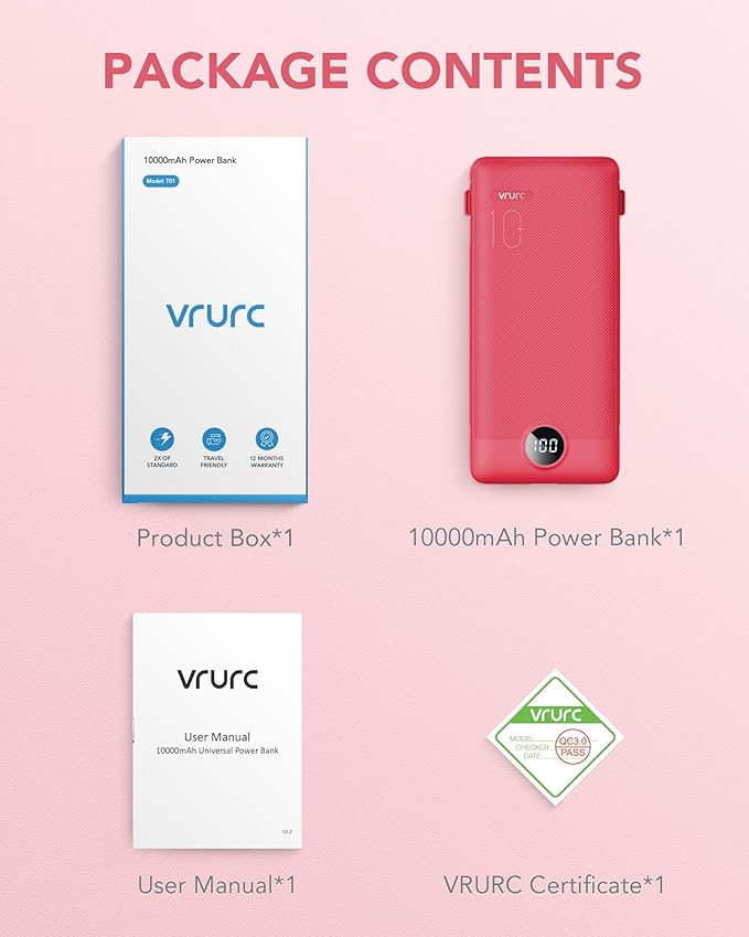 Portable Charger Built-in Cables and AC Wall Plug, VRURC USB C Power Bank - Image 8