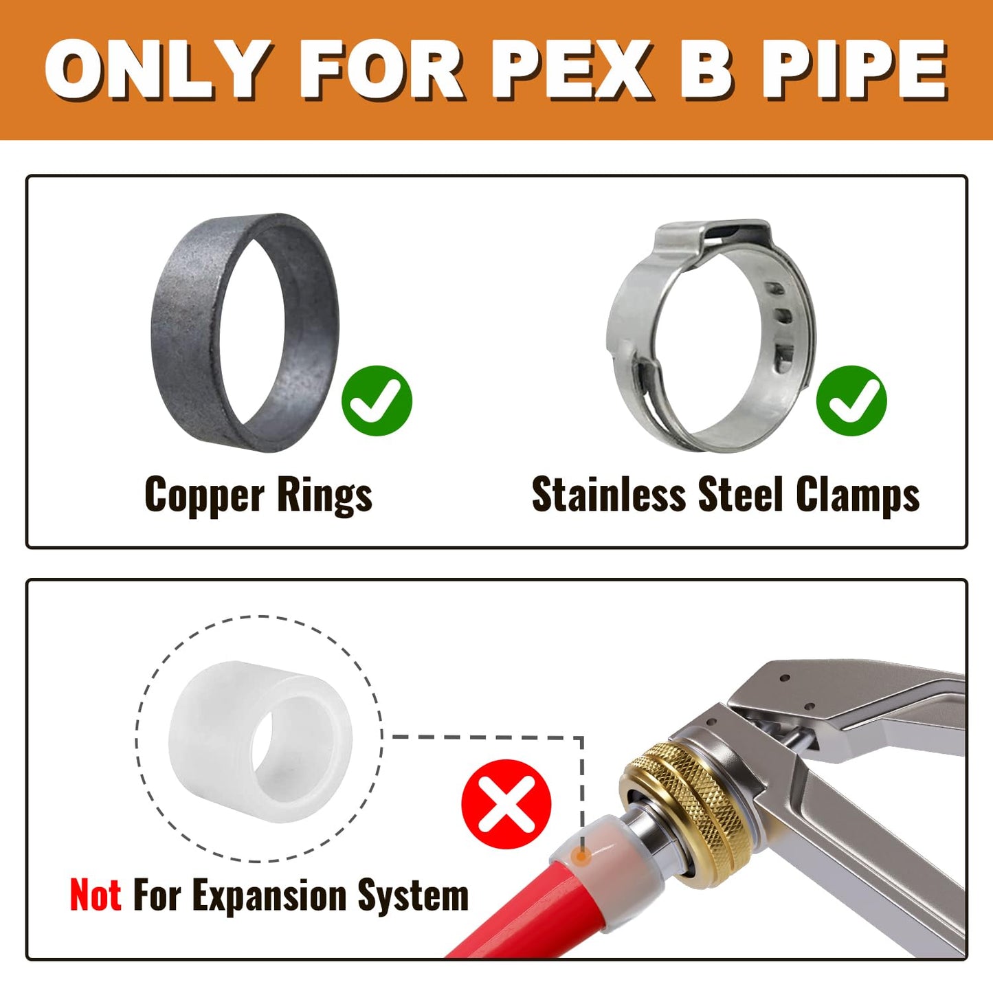 Pex Washing Machine Outlet Box with Center Drain, Laundry Washer Valve Box, 1/2 Inch Pex Crimp Inlet x 3/4 Inch MHT Outlet，with 4 Crimp Rings