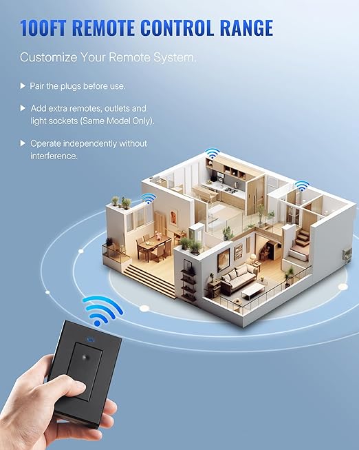 Black Remote Control Outlet Plug, WILAWELS Wireless Light Switch, On Off Remote - Image 6