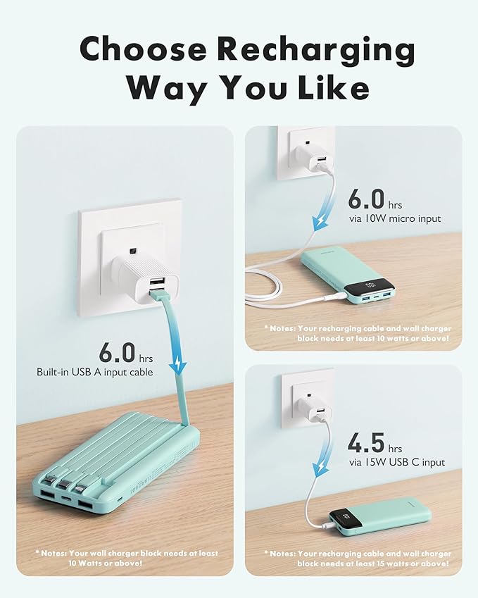 charmast Portable Charger with Built in Cables, Power Bank with Cords Wires - Image 6