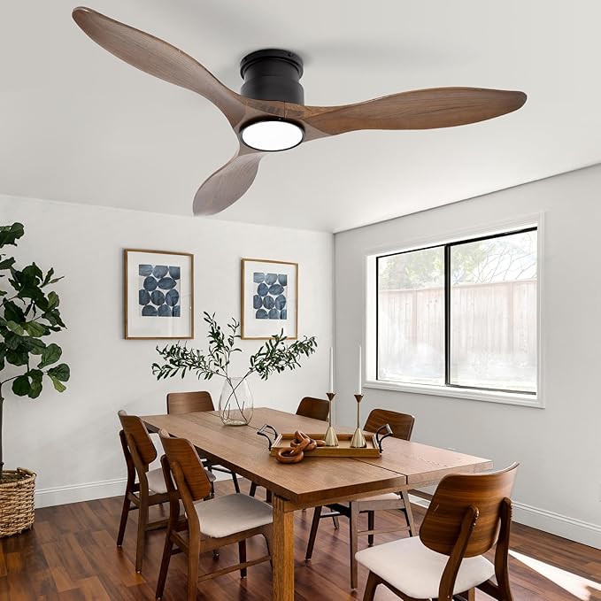 revoici 52'' Ceiling Fan with Lights and Remote, 3 Blade Amber Wood Low Profile - Image 9