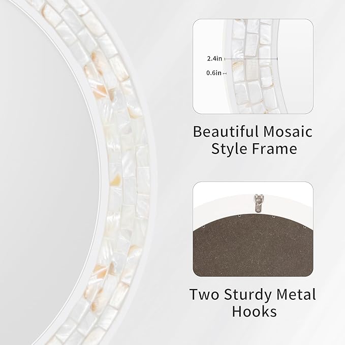 Tanmicoshomy Round Wall Mirror 24 Inch, Circle Mosaic Mirror - Image 4