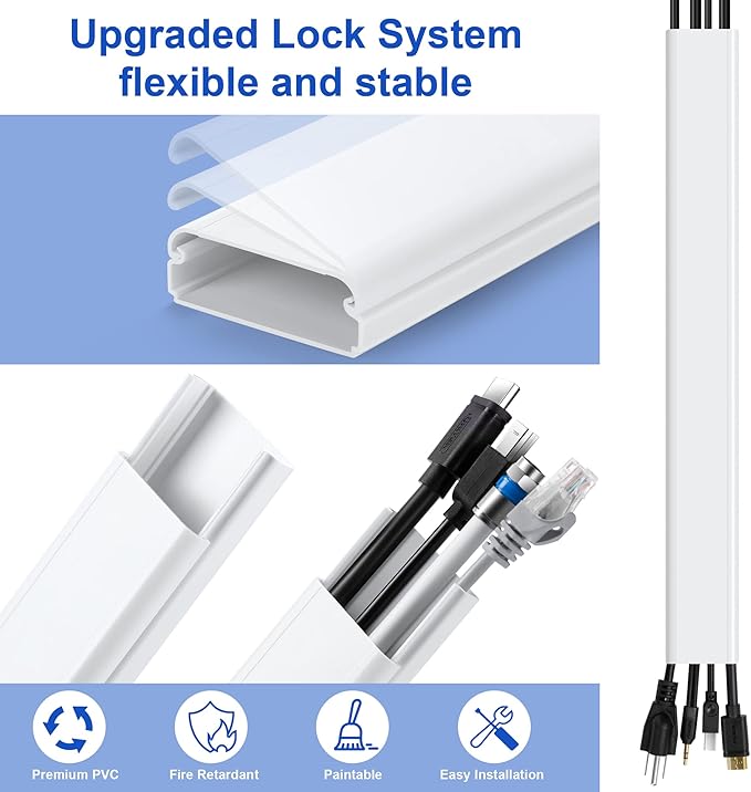 ZhiYo TV Cord Hider for Wall Mounted TV 34in, Large Cord Cover Wall, PVC Cable - Image 6