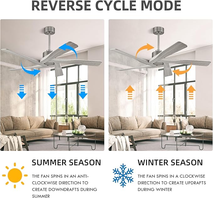 WINGBO 54" ABS DC Ceiling Fan No Light, 5 Blade Wood Grain ABS Ceiling Fan - Image 4