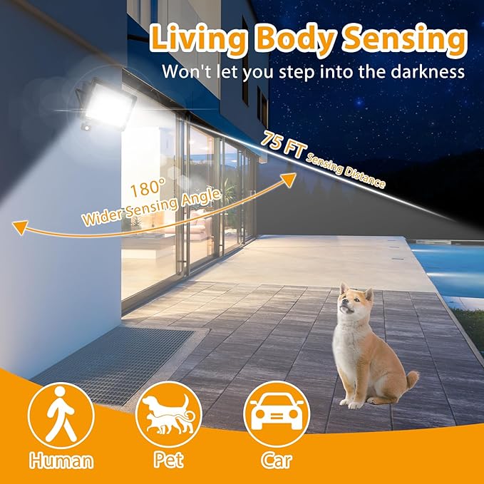 YANYCN 2 Pack 200W LED Motion Sensor Flood Light, Super Bright IP66 Waterproof - Image 2