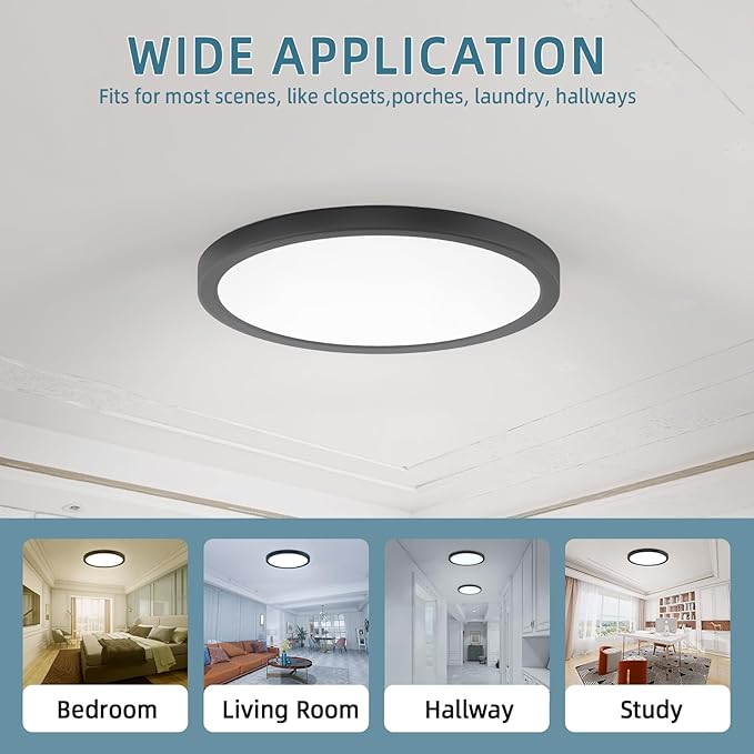 TOPELER Black LED Flush Mount Ceiling Light, 12inch Dimmable Round Ceiling Light - Image 4