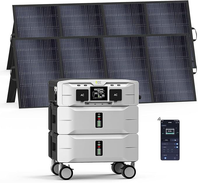 IEE 5120Wh Power Station with 2x400W Portable Panel, 120/240V 5000W AC Output by OSCAL