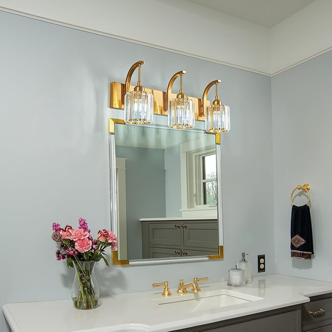 FDPBY 3-Light Crystal Vanity Light, Modern Gold Bathroom Wall Sconce - Image 3