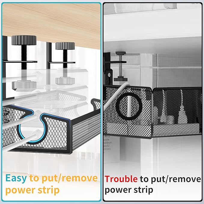 Under Desk Cable Management Tray Black, No Drill Desk Cable Wire Management - Image 3