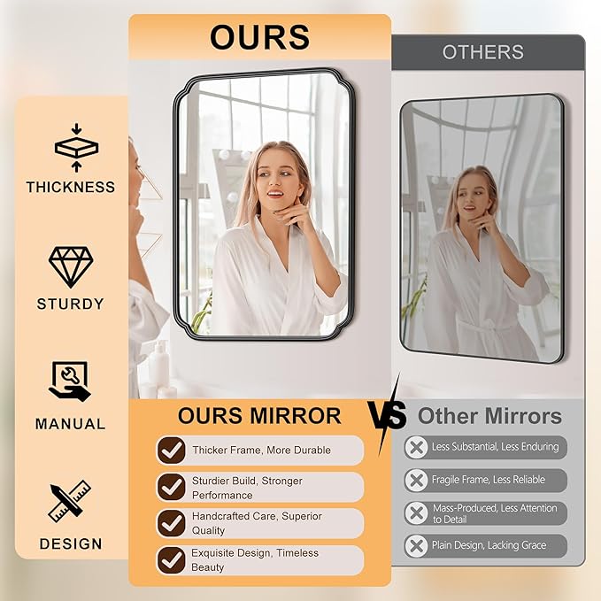 28"x36" Black Bathroom Mirror - Image 6