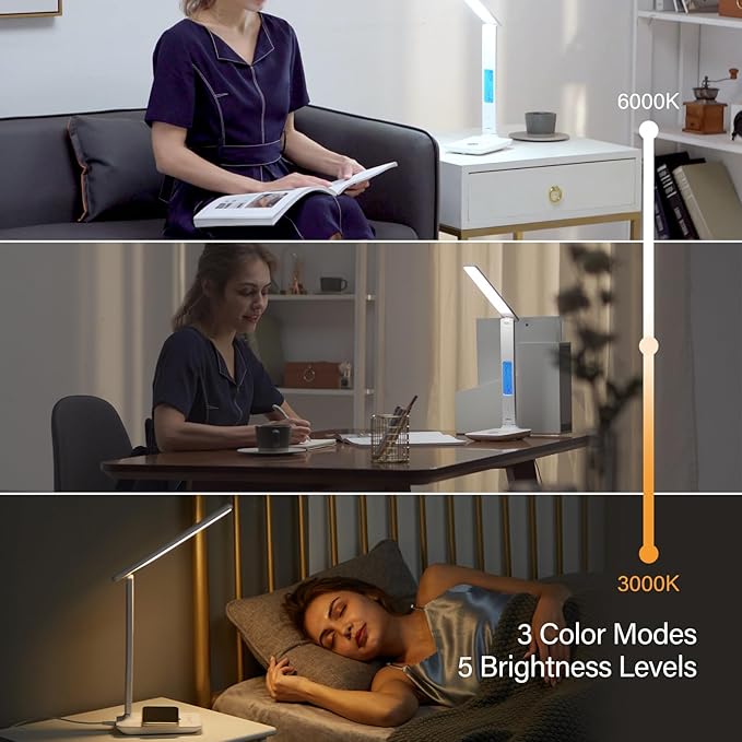 poukaran LED Desk Lamp with Wireless Charger, USB Charging Port, Office Table - Image 5