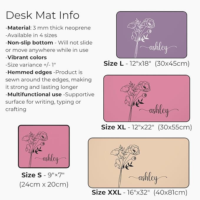 Hilis Personalized Gift Custom Mouse Pad, Personalized Birth Flower, Color and - Image 2