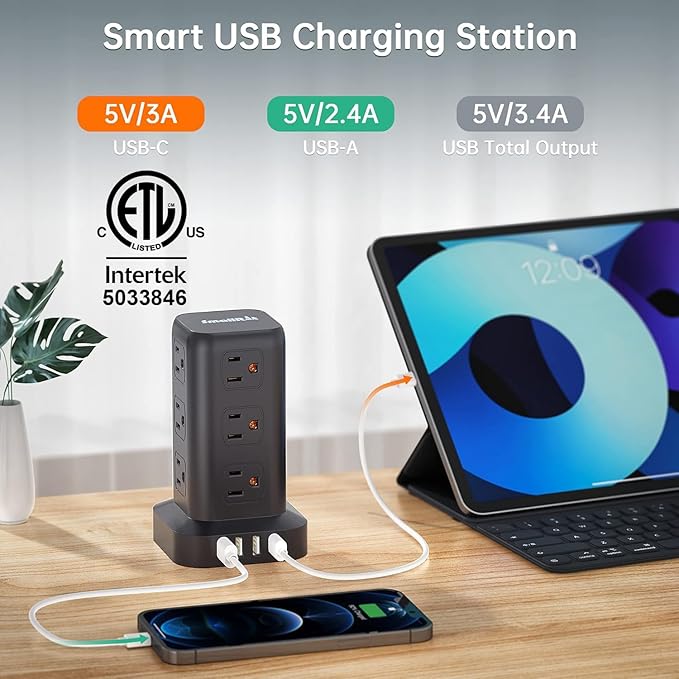 Extension Cord with Multiple Outlets, Surge Protector Power Strip Tower - Image 4